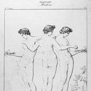 THREE GRACES. Line engraving, French, 19th century