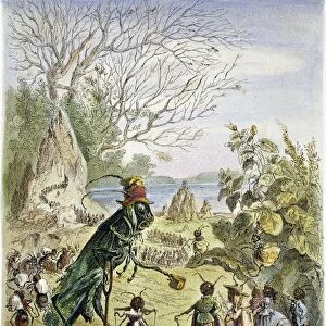 GRASSHOPPER AND ANT. The Grasshopper and the Ant. 19th century wood engraving for Aesops Fables