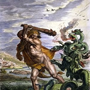 HERCULES & THE HYDRA. The Combat Between Hercules and the Hydra. Line engraving, French, late 18th century