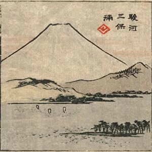 HIROSHIGE: MOUNT FUJI, c1850. Mount Fuji on Miho Bay in Suruga Province, Japan. Woodcut by Ando Hiroshige, c1850