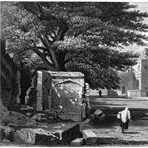 INDIA: KHULDABAD, c1860. View of the tomb of Mughal emperor Aurangzeb in Khuldabad, India. Line engraving, English, c1860