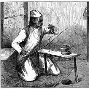 INDIA: PEARL BORER, 1876. Pearl borer at Lucknow, India. Wood engraving, 1876