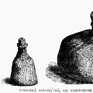IROQUOIS SALT BOTTLES. Two types of salt bottles of the Iroquois Native Americans of New York State, made from twined corn husks. Wood engraving from Lewis Henry Morgans League of the Iroquois, 1851