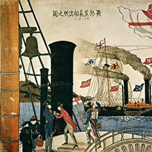 JAPAN: NAGASAKI HARBOR. Foreign Steamships in Nagasaki harbor: Japanese Bai-oban color prints