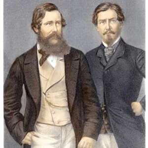 JOHN SPEKE & JAMES GRANT. John Hanning Speke (1827-1864) and James Augustus Grant (1827-1892). British explorers in Africa. Mezzotint engraving, 1863