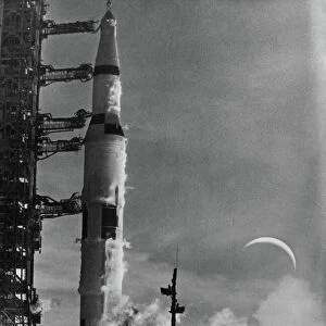 Launch of the Apollo 8 spacecraft from the Kennedy Space Center in Florida. Photograph, 1968