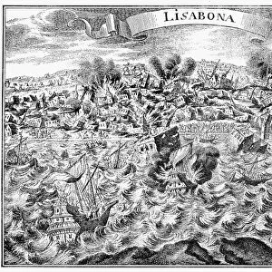 LISBON EARTHQUAKE, 1755. The great earthquake in Lisbon, Portugal, 1 November 1755. Contemporary German broaadside