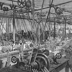 LOCOMOTIVE FACTORY, 1864. The lathe and tool shop at Stephensons Locomotive Manufactory at Newcastle-on-Tyne, England. Wood engraving, English, 1864