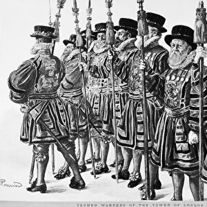 LONDON: BEEFEATERS. Yeomen Warders of the Tower of London. Etching by Mansell, 1888