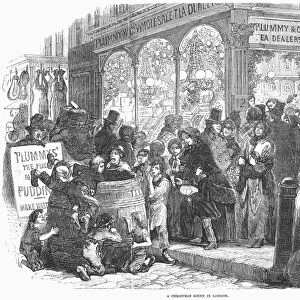 LONDON: CHRISTMAS, 1866. A Christmas scene in London. English wood engraving, 1866