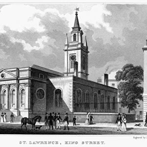 LONDON: CHURCH, c1830. View of the Church of St. Lawrence Jewry on King Street, London, England, designed by Sir Christopher Wren in the late 17th century. Steel engraving, English, c1830, after Thomas Shepherd