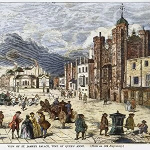 LONDON: ST. JAMESs PALACE. View of St. Jamess Palace, at the time of Queen Anne, c1710: line engraving, 19th century, after an early 18th century original