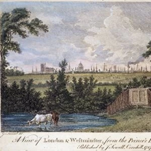 LONDON AND WESTMINSTER. A View of London & Westminster, from the Princes Head, Battersea, Surrey. Copper engraving, English, 1787