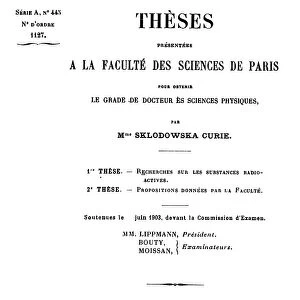 M. CURIE: RECHERCHES, 1903. Title-page of the first publication of Marie Curie s