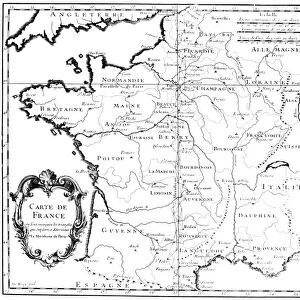 MAP OF FRANCE, c1718-1720. An engraved map of France, circa 1718-1720, showing triangulation