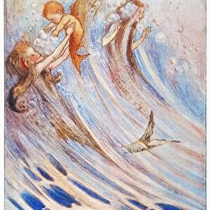 The mermaids come up in extraordinary numbers to play with their bubbles. Illustration by Flora White for an early edition of Sir James M. Barries Peter Pan