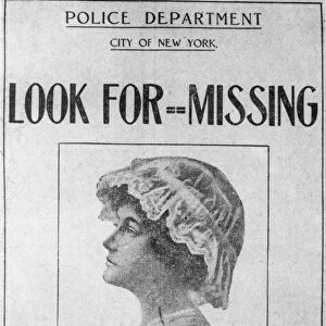 MISSING PERSON, 1911. Missing person notice in an American newspaper, 1911