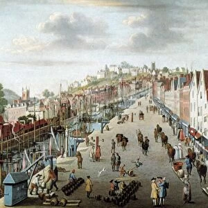 MONOMAY: BROAD QUAY. Broad Quay, Bristol. Oil, early 18th century, by Peter Monomay