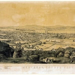 MONTREAL: MAP, 1855. Montreal skyline backed by the Saint Lawrence River, from Mount Royal