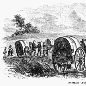 MORMONS EMIGRATING, 1856. Mormons crossing the plains. Engraving, 1856