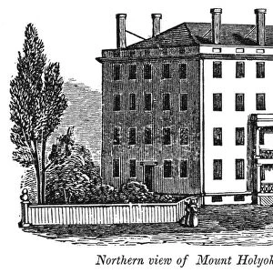 MOUNT HOLYOKE, 1839. Northern view of Mount Holyoke Female Seminary at South Hadley, Massachusetts. Wood engraving, 1839