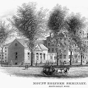 MOUNT HOLYOKE, c1850. Mount Holyoke Seminary at South Hadley, Massachusetts, the first womens college in the United States. Steel engraving, c1850