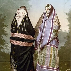 MUSLIM WOMEN, c1895. Two Muslim women in concealing burkas worn in public. Photochrome