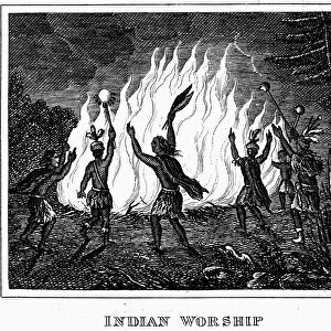 NATIVE AMERICAN WORSHIP, c1650. Religious ceremony among New England Native Americans. Line engraving, 19th century