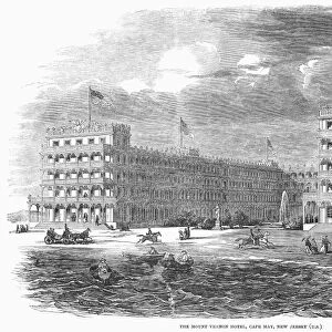 NEW JERSEY HOTEL, 1853. The Mount Vernon Hotel in Cape May, New Jersey. Wood engraving, English, 1853