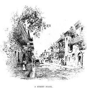NEW ORLEANS, LOUISIANA. Street scene. Lithograph, American, 1887
