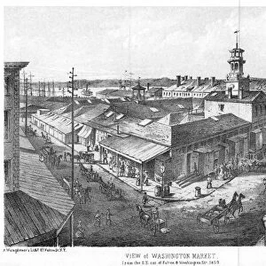 NEW YORK: MARKET, 1859. View of Washington Market from the south-east corner of Fulton