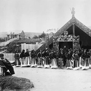 NEW ZEALAND, c1900. Maori women waiting to perform a Waiata a ringa in Kaiwhaiki