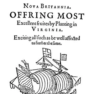 NOVA BRITANNIA, 1609. Title-page of Nova Britannia, the pamphlet issued in 1609