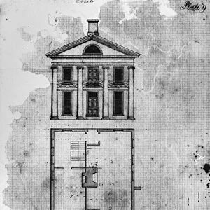 Pavilion designed to house professors at the University of Virginia. Drawing by Cornelia Jefferson Randolph, early 19th century