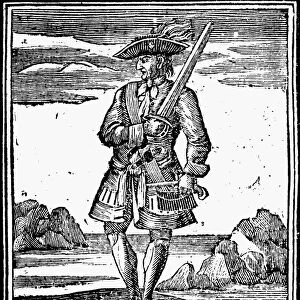PIRATE: JOHN RACKAM, 1725. Pirate, also known as Calico Jack. English woodcut, 1725