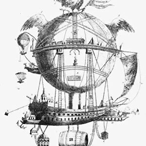 Plan of a flying machine. Line engraving, 18th century