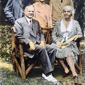 President and Mrs. Herbert Clark Hoover with their sons Herbert Hoover Jr. left, and Allen, and Mrs. Herbert Hoover Jr. : oil over a photograph, c1930