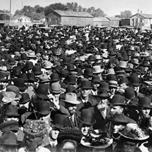 PRESIDENTIAL CAMPAIGN, 1908. Crowds in Mitchell, South Dakota, gathered to hear Republican candidate William Howard Taft speak on his whistle-stop tour during the U. S. presidential campaign, 29 September 1908