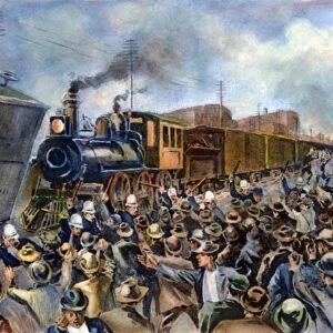 PULLMAN STRIKE, 1894. Chicago police trying to quell a mob of rioting workers to