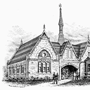 QUINCY: ADAMS ACADEMY. A preparatory school for boys opened at Quincy, Massachusetts, in 1872. The school closed in 1908 due to lack of enrollment. Wood engraving, 1878