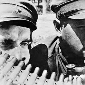 RED ARMY GUNNERS, c1941. Machine gunners of the Red Army operating in the far eastern