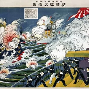 RUSSO-JAPANESE WAR, c1904. Sailors on a Japanese battleship firing on a Russian
