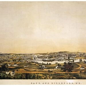 SACO AND BIDDEFORD, c1855. Twin cities of Saco and Biddeford, Maine. Lithograph, c1855