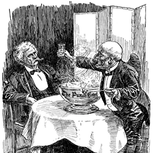 SAMUEL CLEMENS CARTOON. Samuel Langhorne Clemens, known as Mark Twain (1835-1910). American writer and humorist. Cartoon from Punch by Bernard Partridge inspired by Twains visit to England in 1907