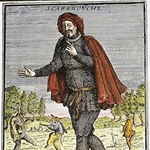 SCARAMOUCHE. Scaramouche, the character from the Italian commedia dell arte: line engraving, French, 17th century