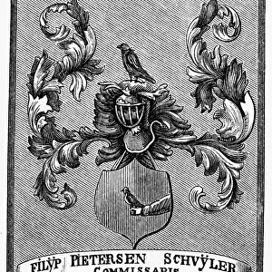 SCHUYLER FAMILY: ARMS. Coat-of-arms of the Schuyler family. Wood engraving, 1876