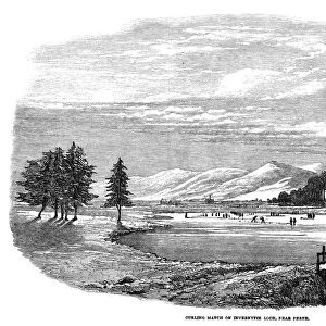 SCOTLAND: CURLING, 1854. Curling Match in Invernytie Loch, Near Perth, Scotland