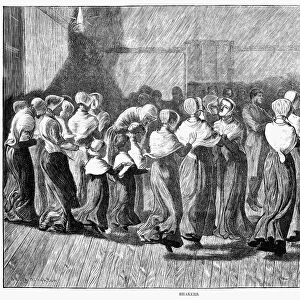 SHAKERS DANCING, 1870. Wood engraving, 1870