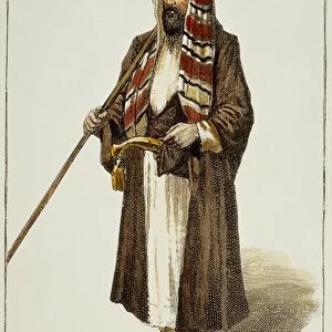 SIR RICHARD FRANCIS BURTON (1821-1890). British explorer and Orientalist; in traditional Arab dress. Color engraving, 1890