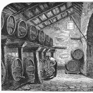 SPAIN: WINERY. Ancient bodega of La Tercia at Montilla. Winery in C├│rdoba, Spain. 19th century engraving